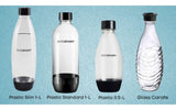 Four types of SodaStream bottles with labels