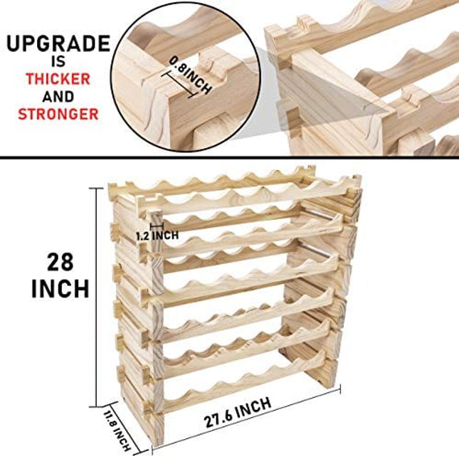 Beyond Your Thoughts Wine Rack Pine Wood 36 Bottle Capacity Stackable Storage Stand Display Shelves, Wobble-Free, Thicker Wood, (36 Bottle Capacity, 6 Rows x 6)