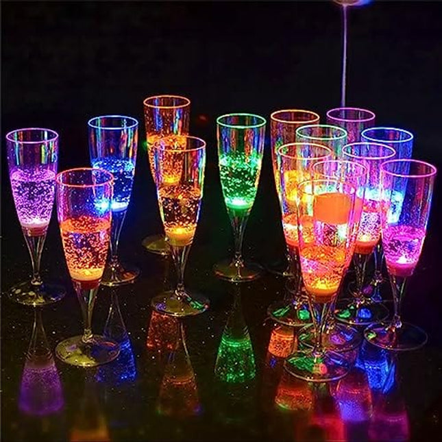 HOMEYA LED Wine Champagne Flute Glasses, (Set of 6 Multi-Color) Water Liquid Activated Flashing Light Up Cup Blinking Cocktail Whisky Drinkware Glow Mugs for Wedding Bar Club Christmas Party Gifts
