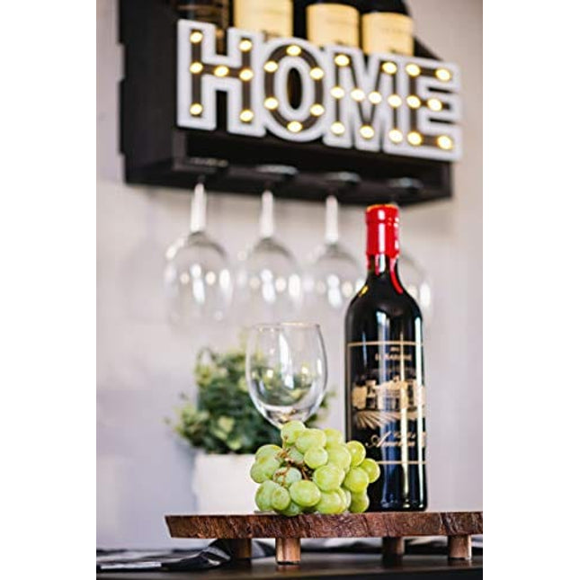 ienjoyware Wooden Wall Mounted Home LED Wine Rack and Glass Holder – Wall Décor for Home Interior – Wine Racks Display with LED – 4-Bottle and 4-Glass Holder