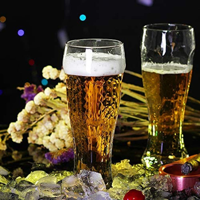 LUXU Beer Glasses, Hexagon Shape Pilsner Glasses set of 2,16oz Crystal Craft Wheat Beer Glasses,Lead-free Weizen vase for Drinking LAGER,Pint glasses for ALE,Premium IPA glasses,Great Gift Idea.