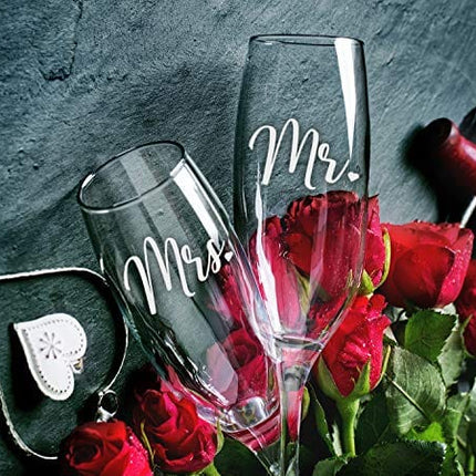 Sweetzer & Orange Bride and Groom Champagne Glasses (8 oz) Engraved Mr and Mrs Glasses for Wedding Glasses and Toasting Flutes, Bridal Shower Gifts, Engagement Gift. Boxed Mr and Mrs Gifts