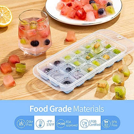 Cinmoo Ice Cube Tray 4Pack,Easy-Release Silicone& Flexible 18-Ice Cube Trays with Spill-Resistant Removable Lid, BPA Free, for Cocktail, Freezer, Stackable Ice Trays with Covers