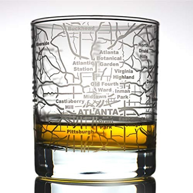 Greenline Goods Whiskey Glasses - 10 Oz Tumbler Gift Set for Atlanta lovers, Etched with Atlanta Map | Old Fashioned Rocks Glass - Set of 2