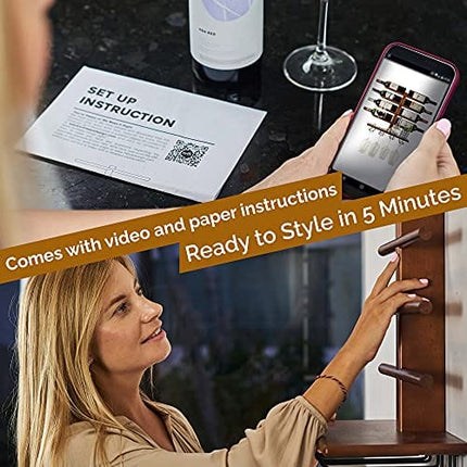 Wine Rack Wall Mounted with Shelf for 8 Wine Bottles & Glasses - Wood Rustic Wine Glass Floating Rack with Stemware Hanger. Wine Decor and Storage Holder for Kitchen, Living Room & Bar