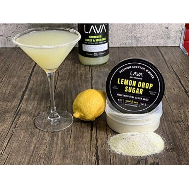 LAVA Premium Lemon Drop Sugar Cocktail Rimmer, All Natural Rimmer Sugar, Sweet & Sour, Real Lemons, Pure Cane Sugar, No Silicon Dioxide, with Easy Screw-On Lid - 5oz