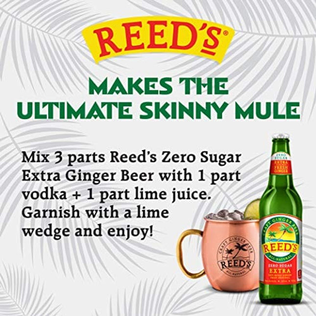Reed's, Zero Sugar Extra Ginger Beer, Great Tasting All Natural Certified Ketogenic Soda Drink (12OZ Bottle)