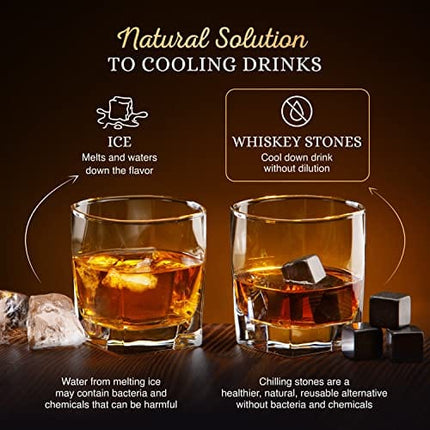 Whiskey Decanter Gift Set by Royal Reserve | Husband Birthday Gifts Artisan Crafted Chilling Rocks Stones Scotch Bourbon Holder – Gift for Men Dad Boyfriend Anniversary