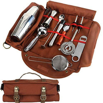 Bartender Kit Bag Pack of 12 – Portable Bar Tool Roll Bag, Perfect for traveling and Party Event – GJB01 (Bag+Tools)