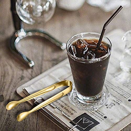 10 Pack Small Ice Tongs Sugar Tongs, Stainless Steel Mini Serving Appetizers Tongs for Party Coffee Tea Wine Bar Kitchen (Golden)