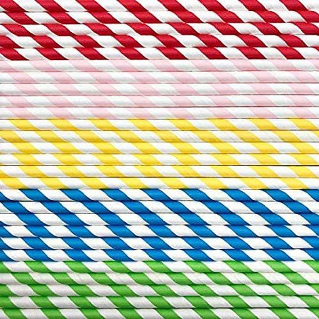 100PCS Biodegradable Paper Straws Bulk, Assorted Rainbow Colors Striped Drinking Straws for Juice, shakes, Cocktail, Coffee,Soda, Milkshakes, Smoothies,Celebration Parties and Arts Crafts Projects