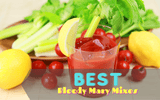 Bloody Mary cocktail with three mixes beside it