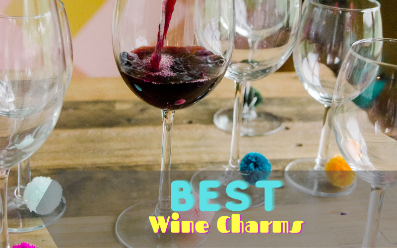 pouring a wine on a wine glass with wine charms