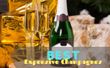 Two glasses and a bottle of Champagne with gold boxes background