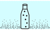 Soda bottle surrounded by bubbles