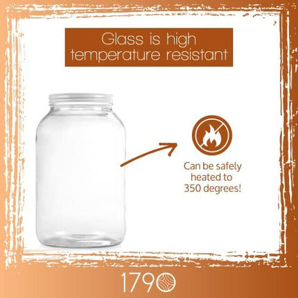 Wide Mouth 1 Gallon Glass Jar with Lid - Glass Gallon Jar for Kombucha & Sun Tea Gallon Mason Jars are Large Glass Jars with Lids 1 Gallon for Food Storage - 4pk Large Jars with Airtight Plastic Lids