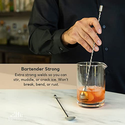 A Bar Above Bar Spoon Set – Spiral Handle Stainless Steel Mixing Spoons for Cocktail Mixer Set to Stir & Layer – Basic Professional or Home Bar Accessories (2 Pcs - 12”)