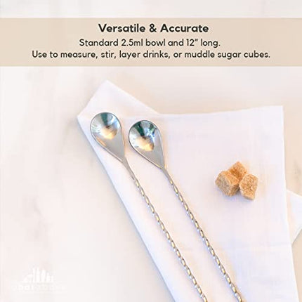 A Bar Above Bar Spoon Set – Spiral Handle Stainless Steel Mixing Spoons for Cocktail Mixer Set to Stir & Layer – Basic Professional or Home Bar Accessories (2 Pcs - 12”)