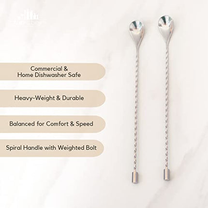 A Bar Above Bar Spoon Set – Spiral Handle Stainless Steel Mixing Spoons for Cocktail Mixer Set to Stir & Layer – Basic Professional or Home Bar Accessories (2 Pcs - 12”)