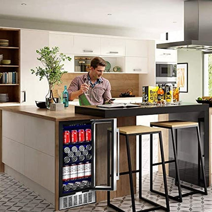 AAOBOSI Beverage Refrigerator 15 Inch 100 Cans Built-in Beverage Cooler with Quiet Operation, Compressor Cooling System, Energy Saving, Adjustable Shelves, Ideal for Beer, Soda, Water or Wine