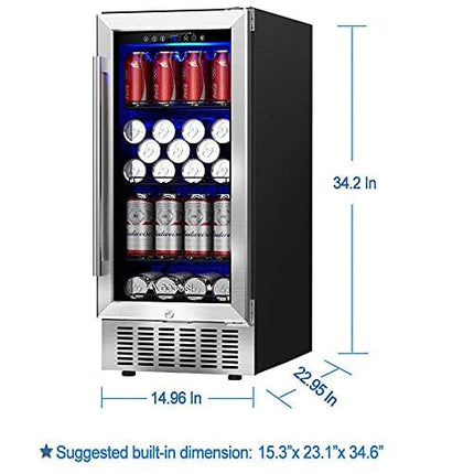 AAOBOSI Beverage Refrigerator 15 Inch 100 Cans Built-in Beverage Cooler with Quiet Operation, Compressor Cooling System, Energy Saving, Adjustable Shelves, Ideal for Beer, Soda, Water or Wine