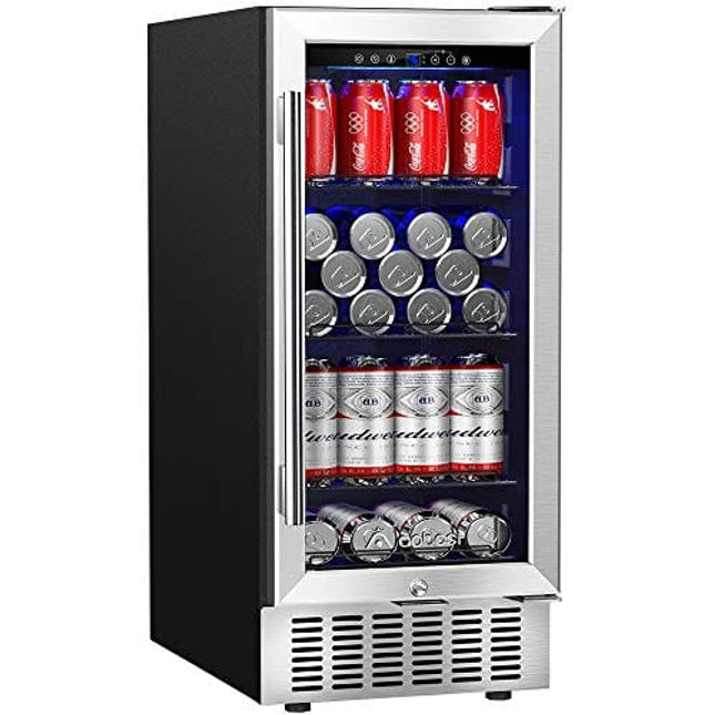 AAOBOSI Beverage Refrigerator 15 Inch 100 Cans Built-in Beverage Cooler with Quiet Operation, Compressor Cooling System, Energy Saving, Adjustable Shelves, Ideal for Beer, Soda, Water or Wine