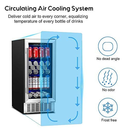 AAOBOSI Beverage Refrigerator 15 Inch 100 Cans Built-in Beverage Cooler with Quiet Operation, Compressor Cooling System, Energy Saving, Adjustable Shelves, Ideal for Beer, Soda, Water or Wine