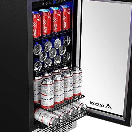 AAOBOSI Beverage Refrigerator 15 Inch 100 Cans Built-in Beverage Cooler with Quiet Operation, Compressor Cooling System, Energy Saving, Adjustable Shelves, Ideal for Beer, Soda, Water or Wine