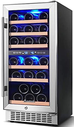 AAOBOSI Wine Cooler Refrigerator 15 inch Dual Zone Wine Fridge for 30 Bottles Built in or Freestanding Compressor Wine Chiller with Temperature Memory | Fog Free, Front Vent, Quick and Quiet Operation