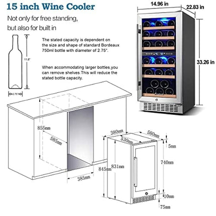 AAOBOSI Wine Cooler Refrigerator 15 inch Dual Zone Wine Fridge for 30 Bottles Built in or Freestanding Compressor Wine Chiller with Temperature Memory | Fog Free, Front Vent, Quick and Quiet Operation
