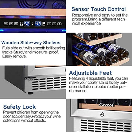 AAOBOSI Wine Cooler Refrigerator 15 inch Dual Zone Wine Fridge for 30 Bottles Built in or Freestanding Compressor Wine Chiller with Temperature Memory | Fog Free, Front Vent, Quick and Quiet Operation