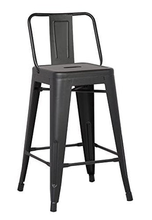 AC Pacific Modern Industrial Metal Bar Stool, Bucket Back and 4 Leg Design Ideal for Kitchen Island or Counter Top, Set of 2, 24" Seat, Matte Black