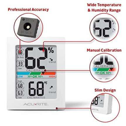 AcuRite Digital Hygrometer with Indoor Monitor and Comfort Scale (01083M) Room Thermometer Gauge with Temperature Humidity, 3 x 2.5 Inches, White