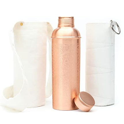 Kitchen Science 100% Pure Copper Designer Water Bottle (34 OZ/ 1000 ml) w/ Carrying Canvas Bag & Sleeve