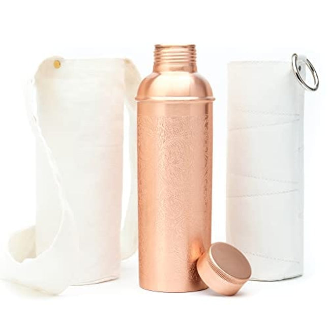 Kitchen Science 100% Pure Copper Designer Water Bottle (34 OZ/ 1000 ml) w/ Carrying Canvas Bag & Sleeve