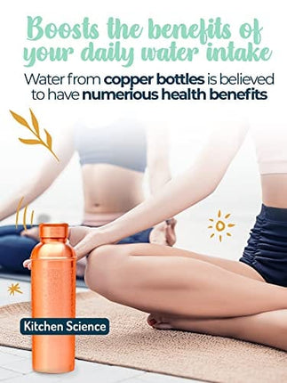 Kitchen Science 100% Pure Copper Designer Water Bottle (34 OZ/ 1000 ml) w/ Carrying Canvas Bag & Sleeve
