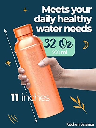 Kitchen Science 100% Pure Copper Designer Water Bottle (34 OZ/ 1000 ml) w/ Carrying Canvas Bag & Sleeve