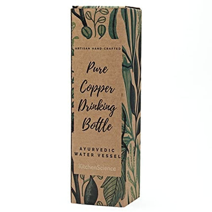 Kitchen Science 100% Pure Copper Designer Water Bottle (34 OZ/ 1000 ml) w/ Carrying Canvas Bag & Sleeve