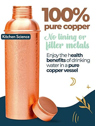 Kitchen Science 100% Pure Copper Designer Water Bottle (34 OZ/ 1000 ml) w/ Carrying Canvas Bag & Sleeve