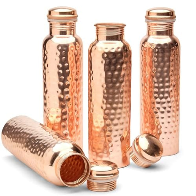 Advanced Mixology Hammered Copper Water Bottle (34 oz/1000ml) Set of 4 | Pure Copper Bottles | BPA-Free & Toxin-Free | For Travel, Outdoor, Water Sports