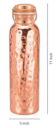 Glytterati Hammered Copper Water Bottle (34 oz/1000ml) (Set of 4) | Pure Copper Bottle | Pure Copper Vessel | Copper Bottle for Drinking Water