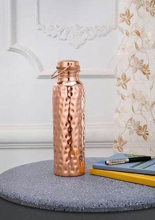 Glytterati Hammered Copper Water Bottle (34 oz/1000ml) (Set of 4) | Pure Copper Bottle | Pure Copper Vessel | Copper Bottle for Drinking Water