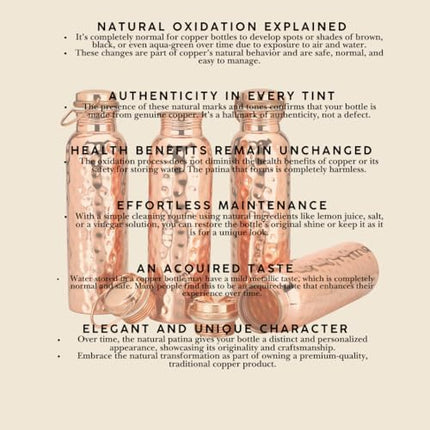 Glytterati Hammered Copper Water Bottle (34 oz/1000ml) (Set of 4) | Pure Copper Bottle | Pure Copper Vessel | Copper Bottle for Drinking Water