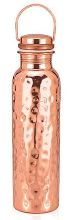Glytterati Hammered Copper Water Bottle (34 oz/1000ml) (Set of 4) | Pure Copper Bottle | Pure Copper Vessel | Copper Bottle for Drinking Water