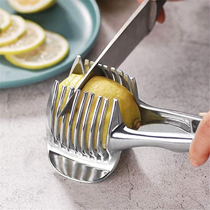 Onion, Tomato, Lemon Slice/Cutter holder Multipurpose Handheld Round Fruit, Stainless Steel, Easy Slicing Fruits & Vegetable Tool, Kitchen Cutting Aid Tool