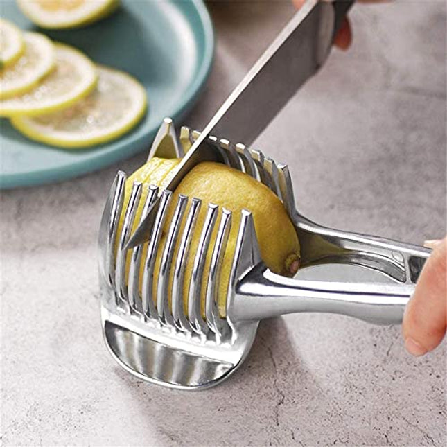 Onion, Tomato, Lemon Slice/Cutter holder Multipurpose Handheld Round Fruit, Stainless Steel, Easy Slicing Fruits & Vegetable Tool, Kitchen Cutting Aid Tool