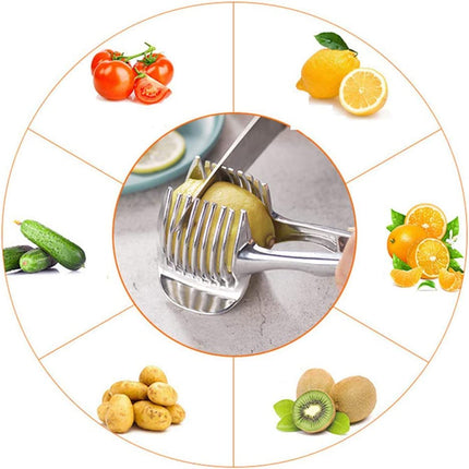 Onion, Tomato, Lemon Slice/Cutter holder Multipurpose Handheld Round Fruit, Stainless Steel, Easy Slicing Fruits & Vegetable Tool, Kitchen Cutting Aid Tool