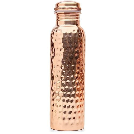 Kitchen Science Copper Water Bottle (34oz/1000ml) w/a Leather Carrying Bag | 100% Pure Copper Bottle for Drinking Water | Lab-Tested, Heavy Duty & Leak-Proof | Authentic Ayurvedic Copper Water Bottle