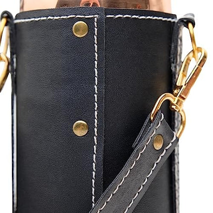 Kitchen Science Copper Water Bottle (34oz/1000ml) w/a Leather Carrying Bag | 100% Pure Copper Bottle for Drinking Water | Lab-Tested, Heavy Duty & Leak-Proof | Authentic Ayurvedic Copper Water Bottle