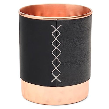 Kitchen Science Copper Water Bottle (34oz/1000ml) w/Copper Tumbler and Leather Sleeves | Pure Copper Bottle for Drinking Water | Lab-Tested, Leak-Proof | Authentic Ayurvedic Copper Bottle